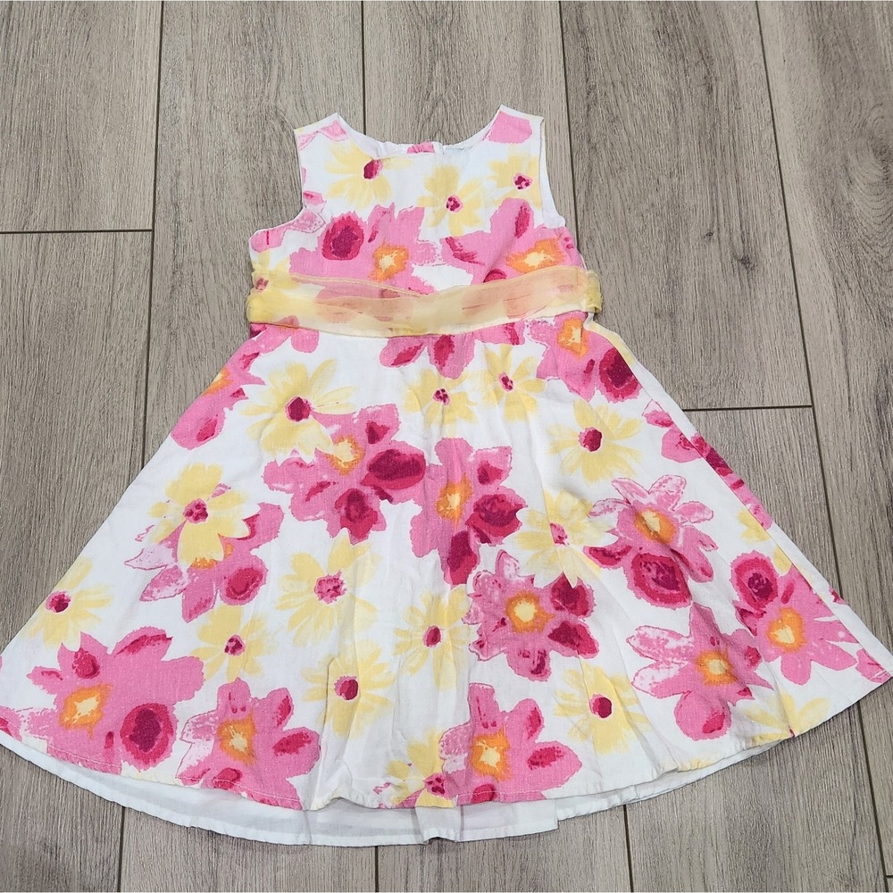 George Girls Floral Linen Blend Dress Size 5 Flower Girl Spring Summer